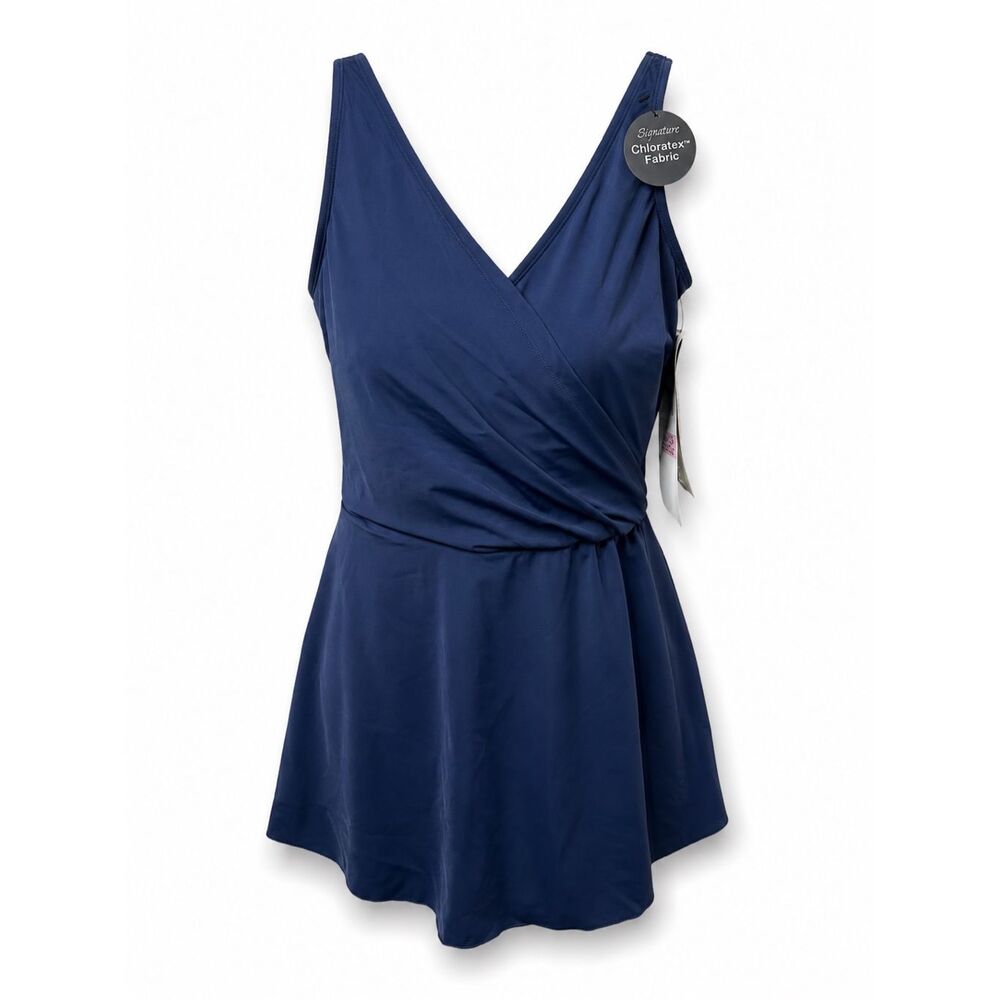 Roxanne Navy Shirred Swim Dress Size 16 40D NWT